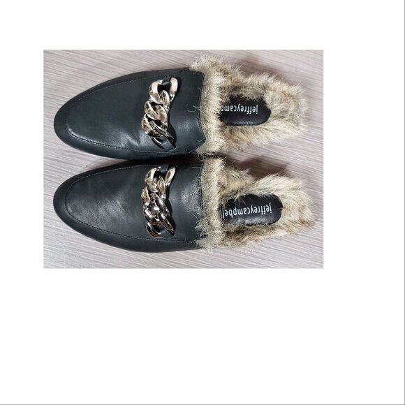 Jeffrey Campbell 'Apfel' Mule Black Leather With Faux Fur, Womens Size 6.5 - Picture 5 of 6